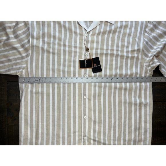 NWT Stacy Adams Linen/Viscose Short Sleeve Button Down Shirt, Tan and White 2XL - Picture 3 of 8